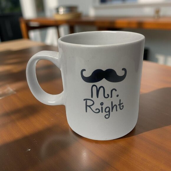 White Ceramic Waechtersbach Mr. Right Coffee Mug With Mustache Graphic - Germany - Picture 2 of 4